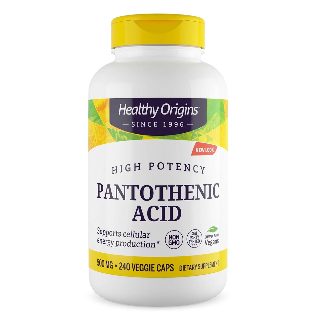 בריאות מקורות Premium ויטמין B5 Pantothenic Acid 500 מ"ג טבעוני קפסולות, כוח גבוה, אנרגיה Boost ו- Metabolism תמיכה, עייפות ושומן, תוסף Acne עבור Skin Care, לבן, הרוזן 240
