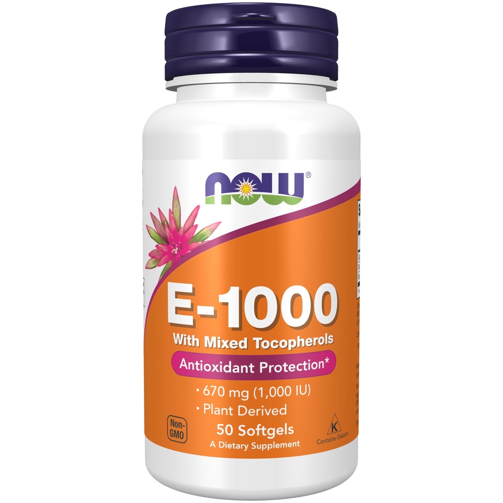 תוספי מזון עכשיו, ויטמין E-1,000 IU מעורב Tocopherols, Antioxidant Protection *, 50 Softgels
