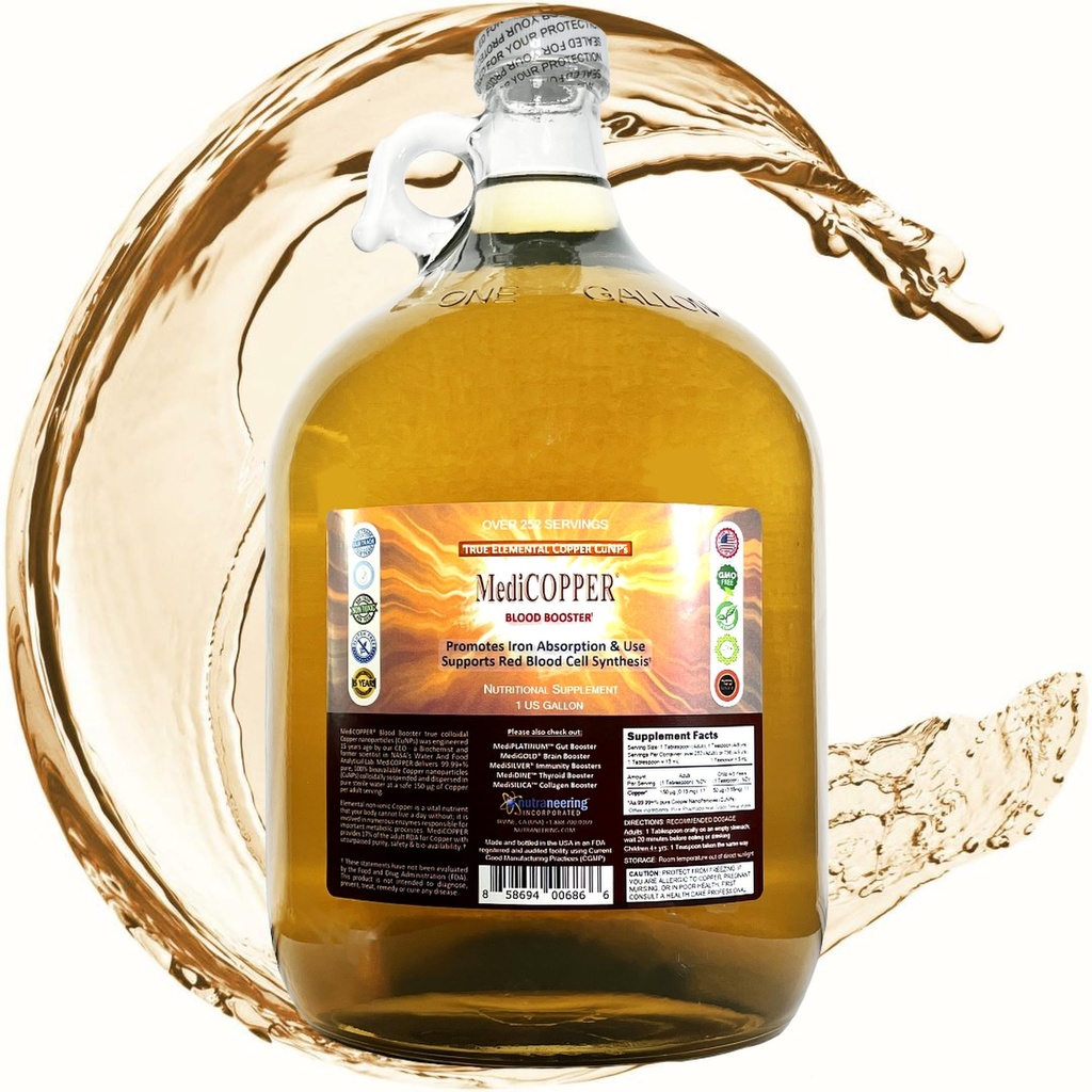True Colloidal Copper Dietary Supplement - 1 US Gallon in Clear Glass Jug