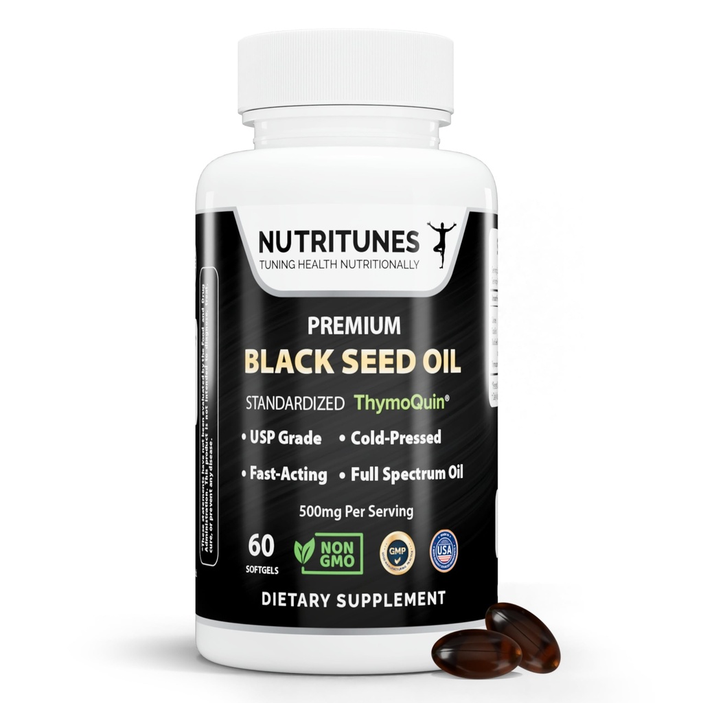 Black Seed Oil 3% Thymoquinone סטנדרטי - קלינית למד, USP כיתה, Cold-Pressed Nigella Sativa ThymoQuin, non-GMO - 60 Softgels
