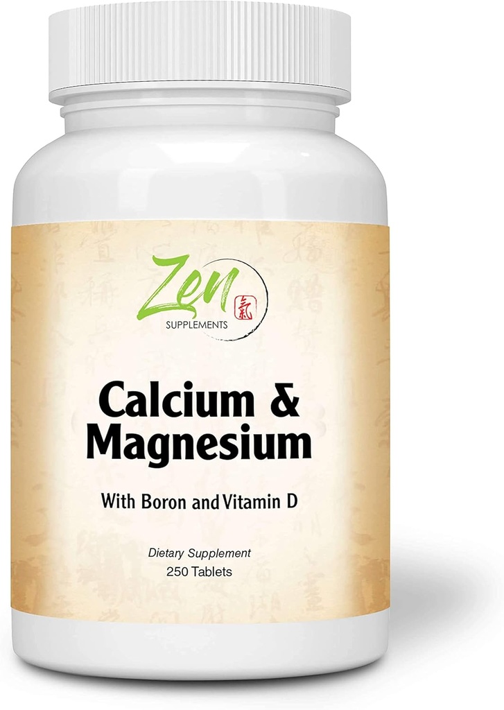 תוספי זן - Hi Potency Calcium & Magnesium with D3 & Boron for Enhanced Absorption, תומך בריאות העצם ועצמות 250-Tabsity 250