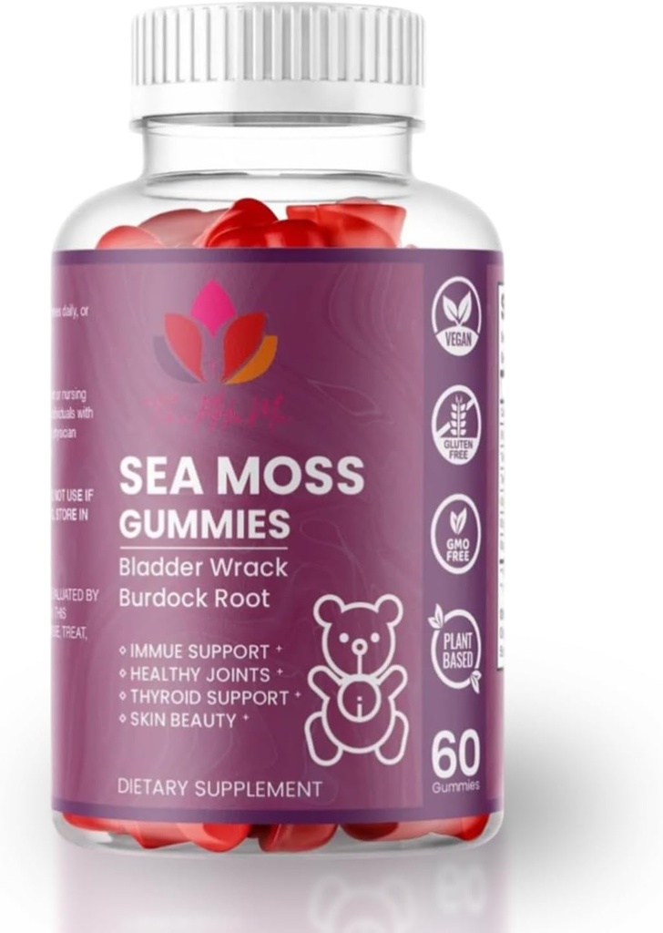 Sea Mosss Gummies עם Bladderwrack & Burdock Root - תוספת טבעונית עבור כללי בריאות - 60 Count