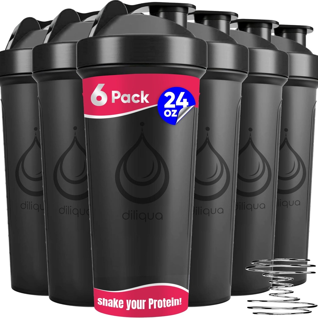 6 PACK, Shaker Bottles with Wire Whisks למיקסים חלבון | Leakהוכחה בלנדר שרקר בקבוק Pack | BPA-Free & Dishwasher Safe | 6 24 oz oz