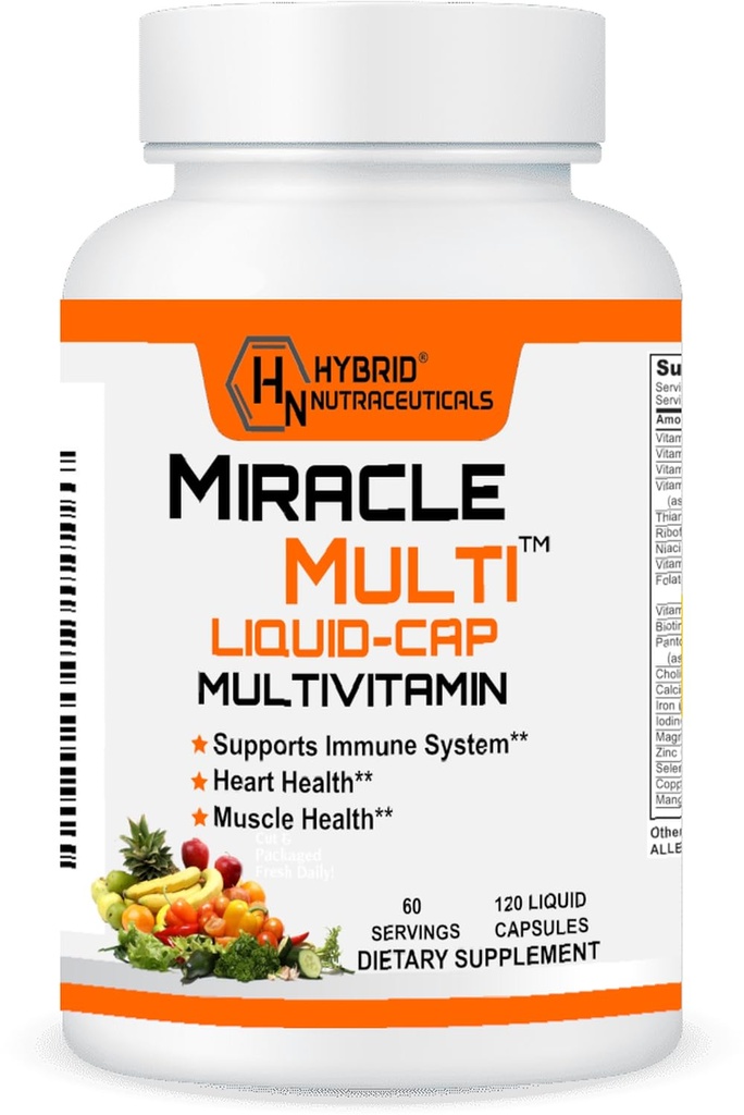 MiracleMulti Liquid Multivitamin Capsules for Men & Women - Complete Whole Food Blend Daily Vitamin & Mineral Supplement with CoQ10, B12, 42 Superfood Enzyme - 120 Softgels