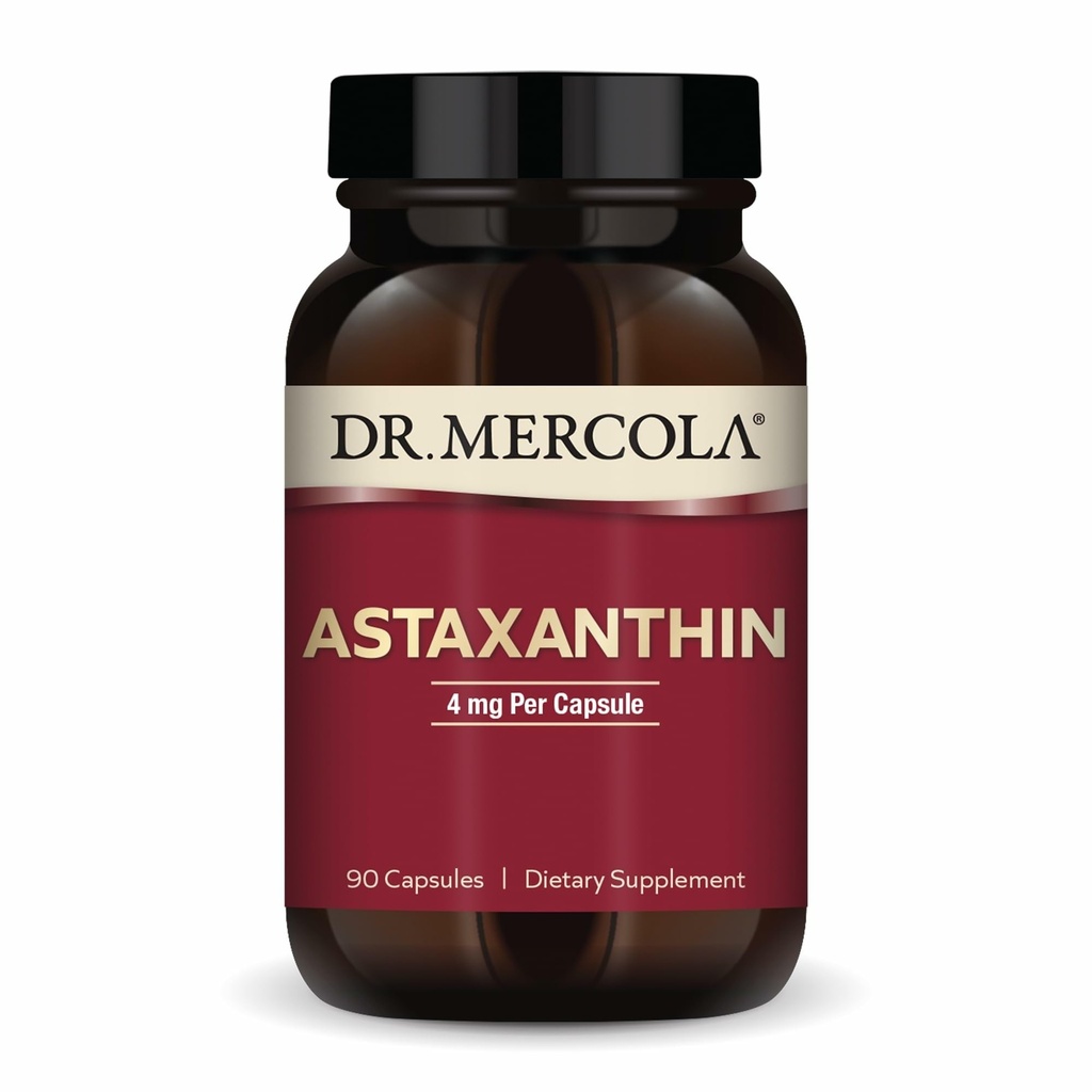 Dr. Mercola Organic Astaxanthin - 4 מ"ג Astaxanthin - Powerful Antioxidant Support - Organic Microalgae Extract - Non-GMO, Gluten-Free & Soy-Free - 90 קפסולות (90 משרתים)
