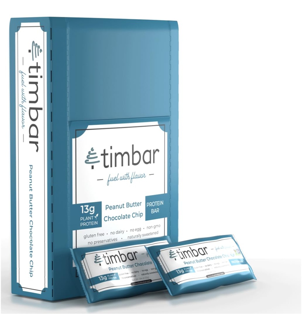 timbar חלבונים Bars 12 Pack | Plant Based- Energy & Nut Bars with 13g חלבונים | Gluten Free, non-GMO, Free, Free, Free On-the-Go חטיפים & Meal החלפת (12 Packs, Peanut Butter)