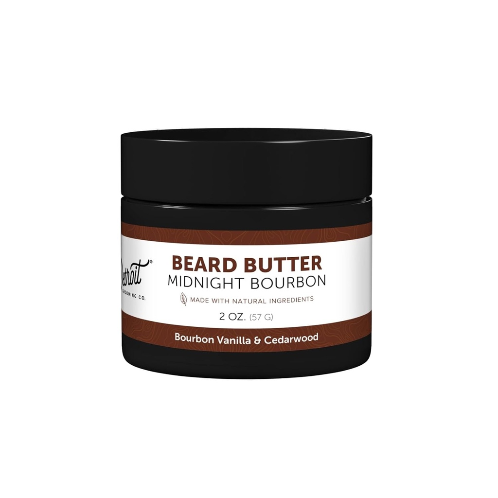 דטרויט Grooming Co. Beard Butter for Men | מהדורה מוגבלת | Softens, Hydrates & Nourishes with Spflower Oil & Shea Butter | Midnight Bourbon Scent, 2oz