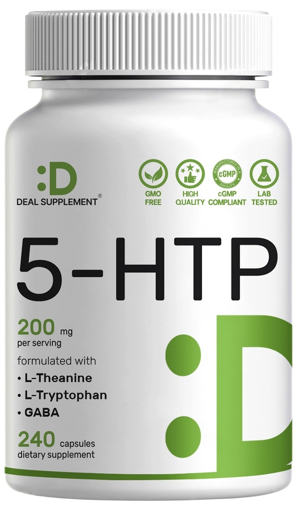 תוספת של 5-HTP 200 מ"ג פרי המשרתת, 240 קפסולות, 98% אפריקני Derived Griffonia Seed לחלץ | 4 ב 1 פורמולה | Plus Active L Theanine, L Tryptophan, & GABA | חיזוק תוספי תמיכה