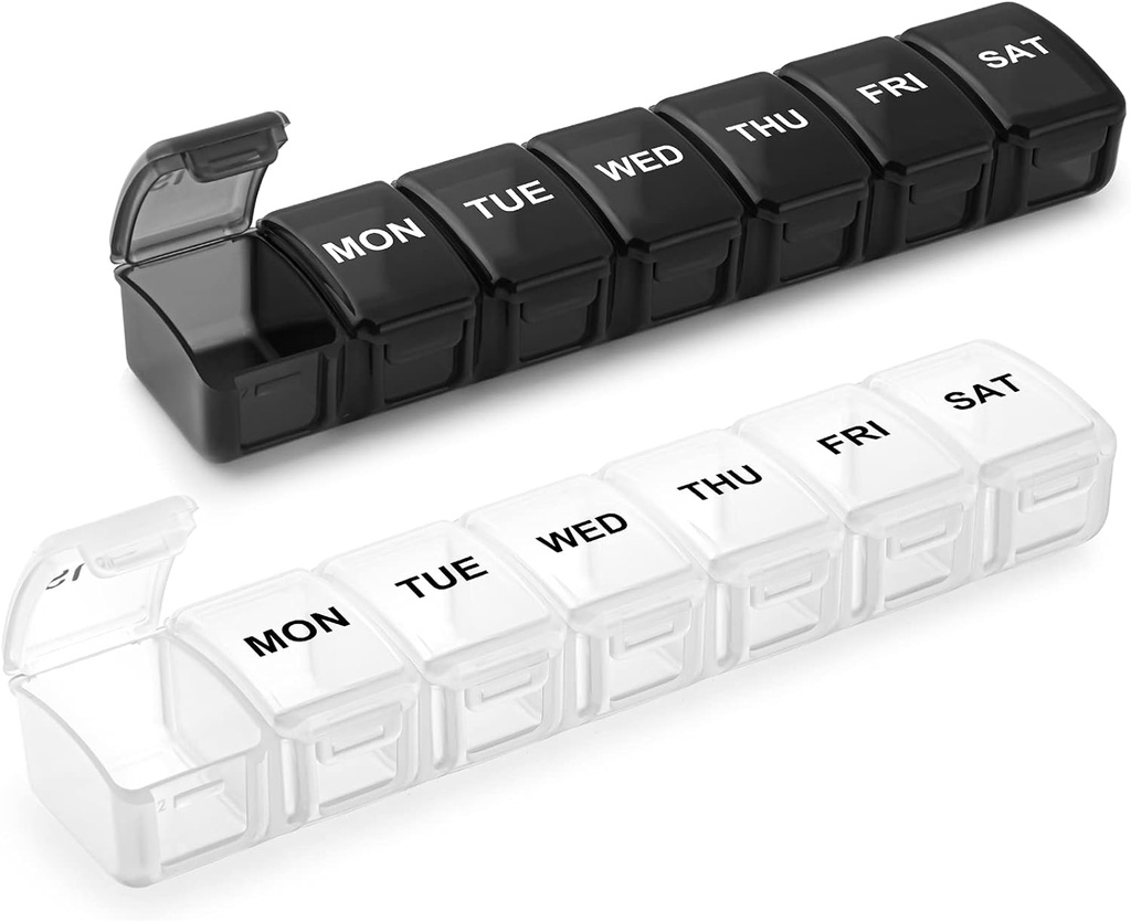 מארגנת גלולות קטנות 2 פעמים ביום, 2 Pack 7 Day Pill Box 1 Time a Day, Travel Friendly Day Night Organer, Weekly AM PM Pill Case Container