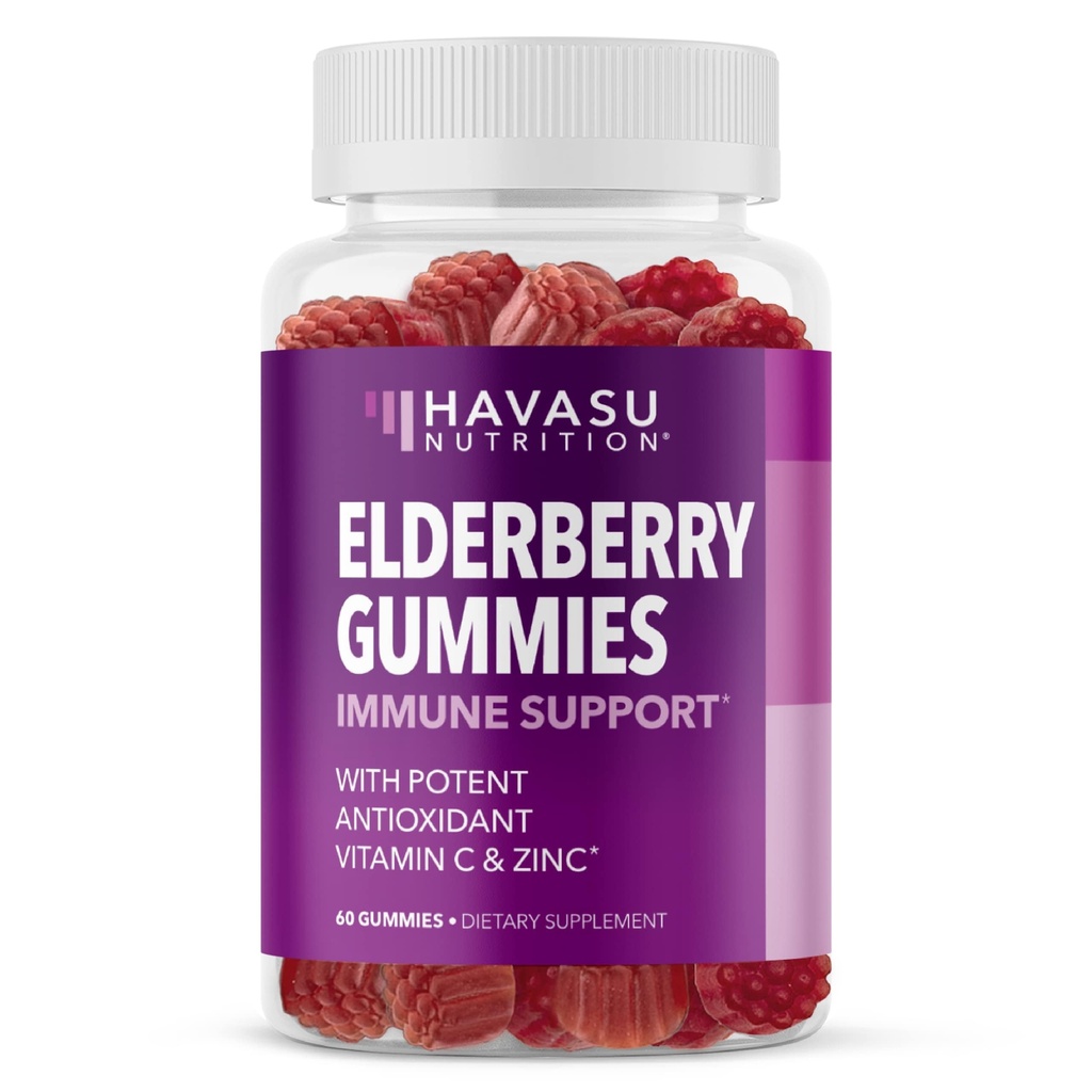 Sambucus Elderberry חניכיים למבוגרים - Immune Support תוסף עם ויטמין C ו- Zinc - פורמולה משופרת עבור הגנה יומית - 60 Count, 1 חודש אספקה, ברי פלפור - Convenient Wellness