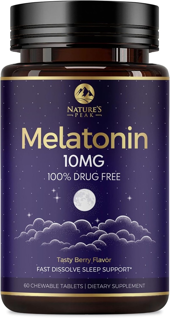 Melatonin 10mg Fast Dissolve תוספי מזון, תוספת תמיכה בשינה למבוגרים - תוספת כוח 10 מ"ג מלטונין Tablet עבור תמיכה בשינה מנוחה, סטרוברי פלמור, סוכר חינם non-GMO - 60 יום אספקה