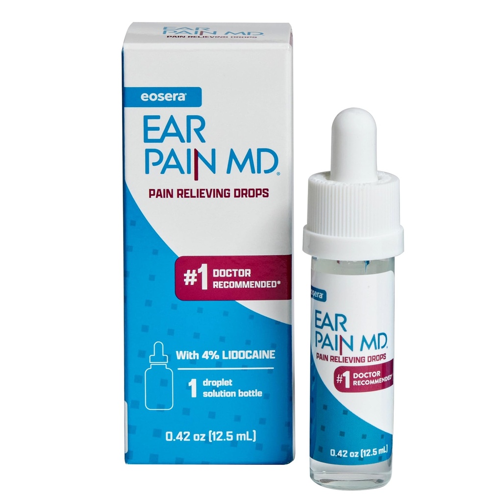 Eosera Ear Pain MD® - 4% Lidocaine אוזניים טיפות עבור הקלה מקסימלית כאב כאב כאב הקלה - טיפול מהיר, Numbing אוזניים כאב עבור מבוגרים וילדים (12.5 mL)