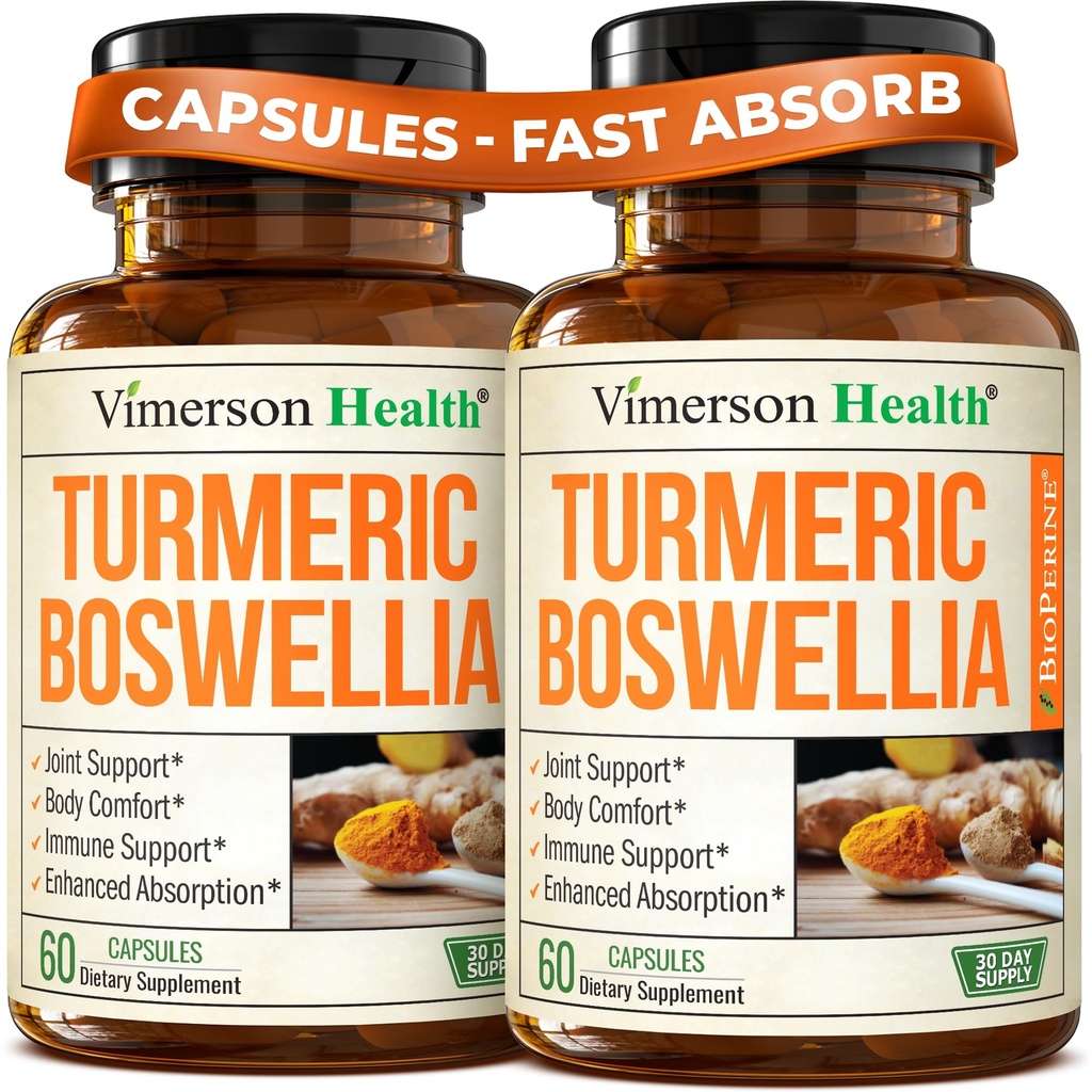 Boswellia Serrata Turmeric תוספת לתמיכה משותפת ו- Inflammation Balance - Turmeric Boswellia תוספת עם ג'ינג'ר & Black Pepper לחלץ עבור הגדלת Absorption - Non-GMO - 2pack