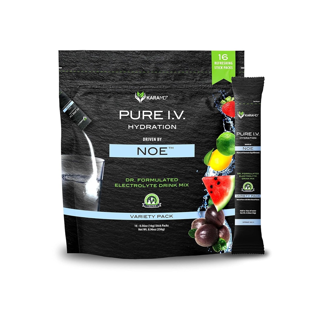 קראMD Pure I.V. - מבחינה מקצועית פורמולה אלקטרוליטה 4 פלבדור וריאציות אבקת משקאות Mix - רענון & טעים הידרינג Packets עם ויטמינים ומינרלים - 4 Flavor Variety - 1 Bag (16 Sticks)