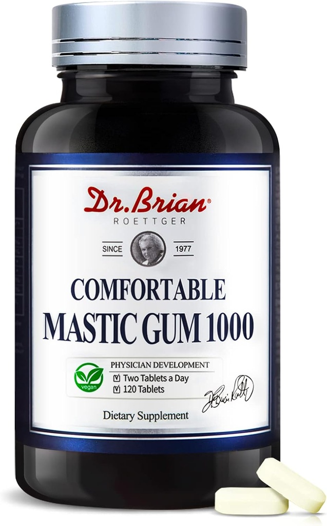 Dr.Brian Mastic Gum 1000 מ"ג טבעי פורמולה תומכת בריאות מעיים Gastro, Digestive & Immune System - Stomach, Duodenal & Oral Health | Non-GMO, Gluten Free (120 קפסולות צמחוניות)