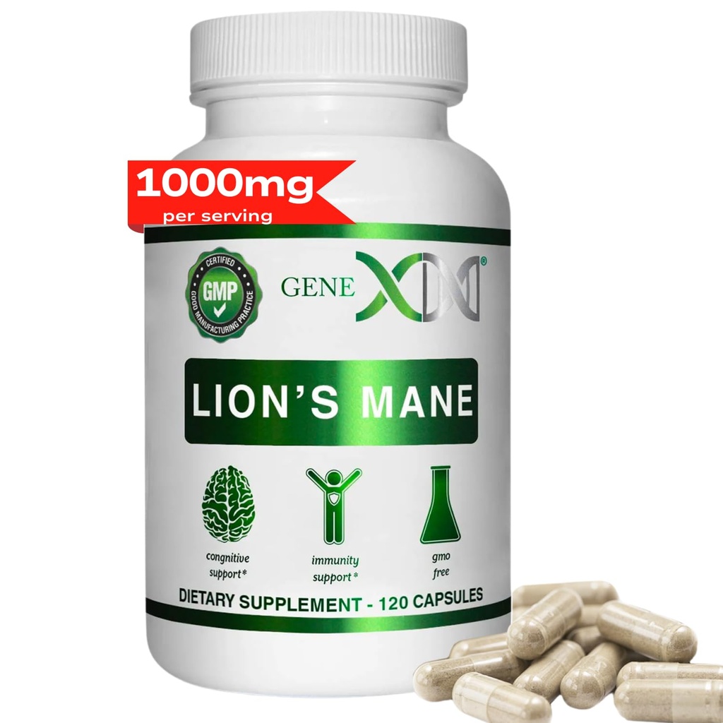 Genex Formulas Lions Mane תוסף עם 100% Lions Mane Extract - Nootropics המוח תמיכה תוספי 1000mg / ראוי - (120 קפסולות)