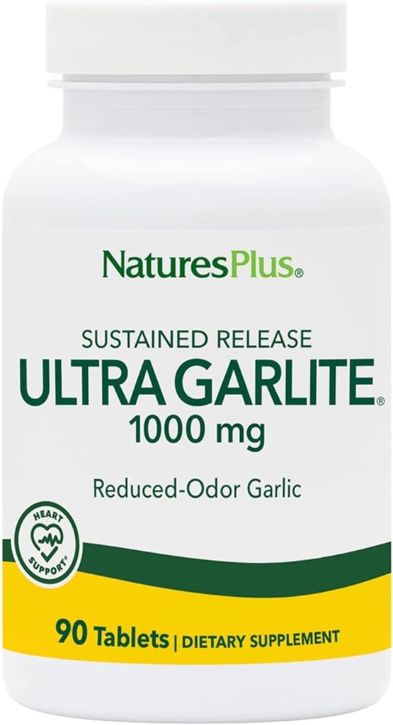 NaturesPlus Ultra Garlite 1000 מ"ג - 90 טבליות - מופחתת-Odor Garlic - תמיכה תזונתית עבור הגנה משפטית חינם ו Immune בריאות - שחרור סופי - 90 משרתים