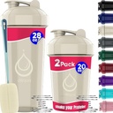 2 PACK, 28 oz & 20 oz Shaker בקבוקים עם Powerful Wire Whisks עבור חלבונים Mixes | Leakהוכחה בלנדר Shaker Bottle Pack