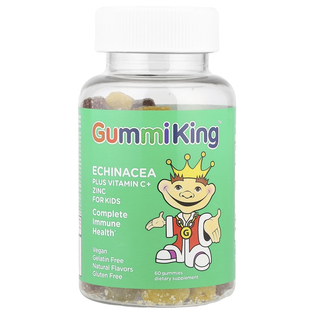 Gummi King Echinacea Plus ויטמין-C Zinc תוסף, Strawberry/Lemon/Orange/Grape/Cherry/Grapeפרי, 60 Count