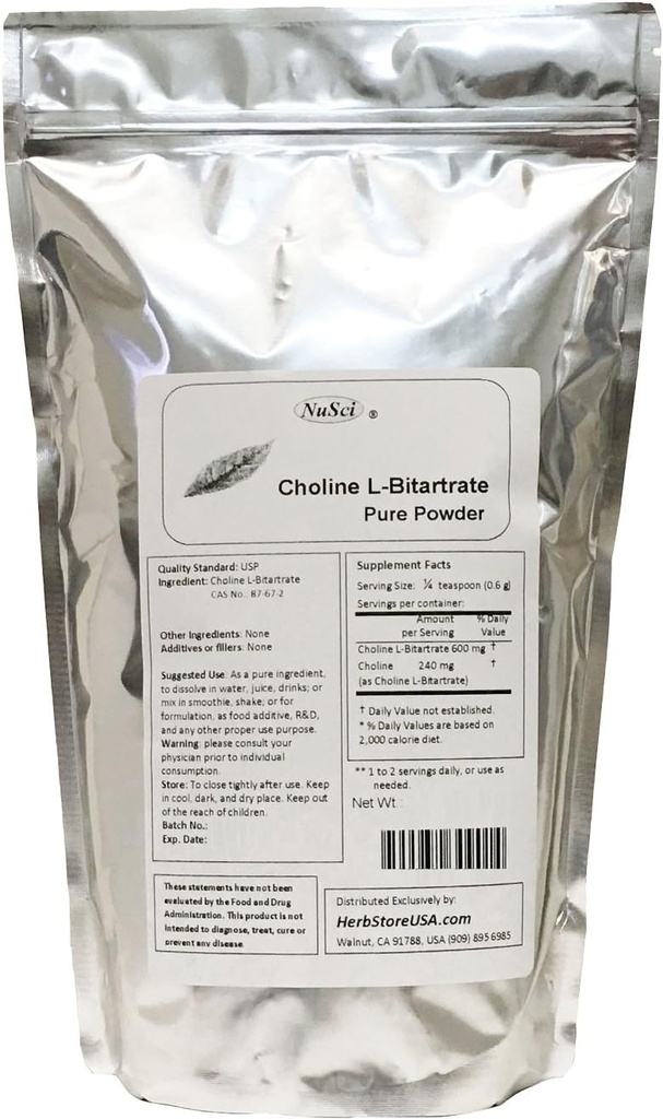 Choline L-Bitartrate Pure אבקת מזון חכם (250g (8.8 oz)