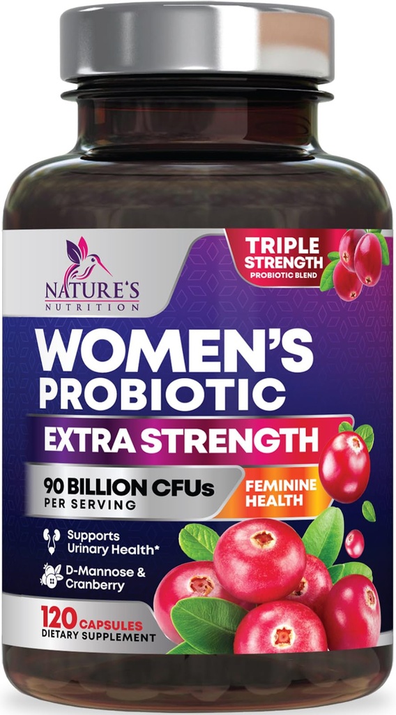 Probiotics for Women Digestive Health Support - 90 מיליארד CFU Women's Probiotic, 16 Strains, Cranberry, Vaginal Probiotic with Prebiotics, PH, Immune, Urinary, & Feminine Health Support, 120 קפסולות