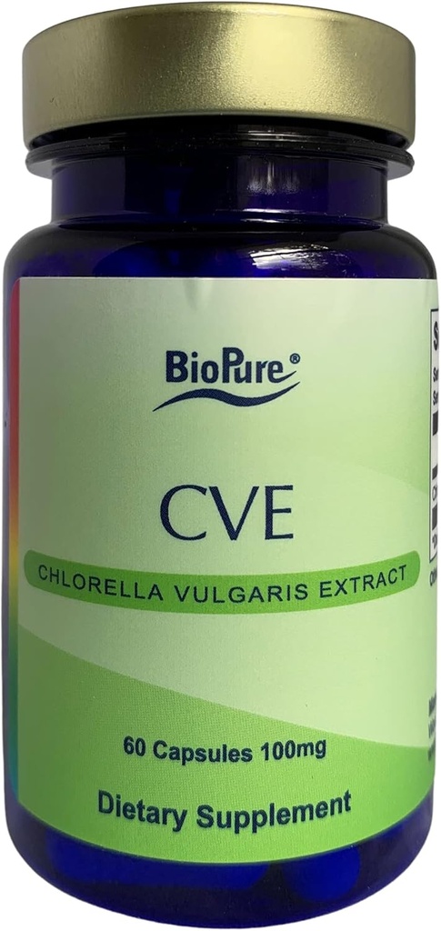 BioPure CVE Chlorella Vulgaris לחלץ - מזון תזונתי, Nutraceutical Superfood ארוז עם חלבונים, ויטמינים, מינרלים ו Amino Acids התומכים מטאבוליזם, Detox & Immunity - 60 קפסולות
