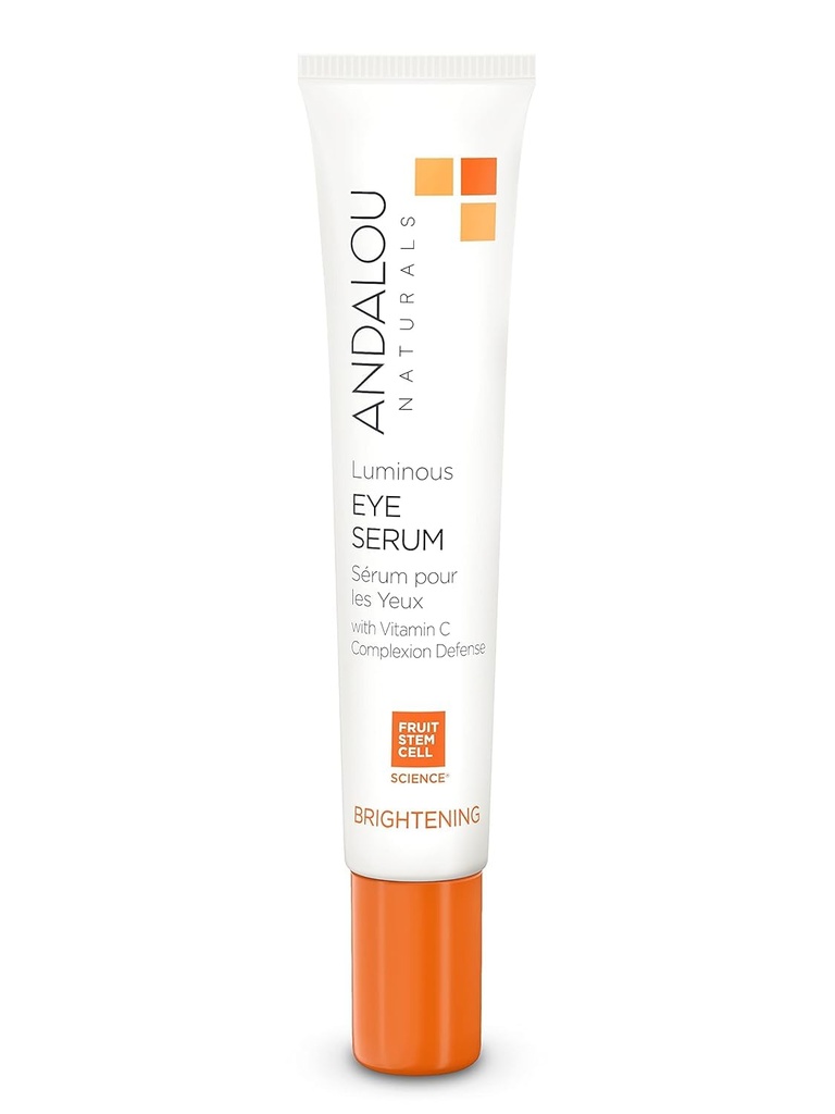 Andalou Naturals Luminous Eye Serum, Illuminating Eye Cream for Dark Circles and Puffiness, ויטמין C, Caffeine & Goji Glycopeptides for a Rejuvenated, רענון, מראה חזק יותר, 0.6 Ounce