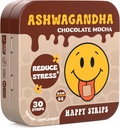 Happy Strips Organic Ashwagandha KSM 66 & GABA for Stress Relief, Calmness, Sleep - Fast-Acting & Rapid-Dissolution, שוקולד Mocha Flavored, אורגני, טבעוני, סוכר חינם - 30 הרוזן