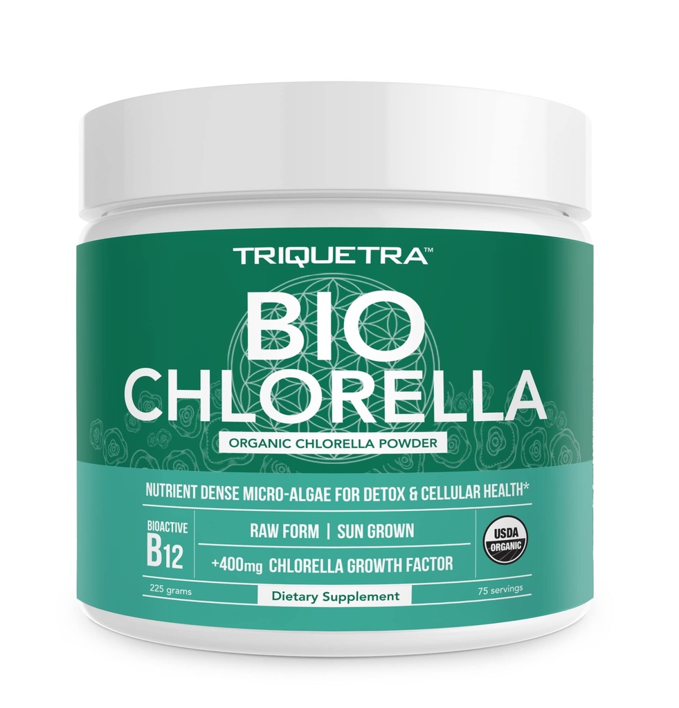 אבקת Chlorella אורגני - Raw & Sun-Grown - Acent-Dense Green Algae עם CGF (Chlorella Growth Factor), תומך בסך הכל ב- Well-Being and Vitality - טבעוני-ידידותי - 75 משרתים (225g)