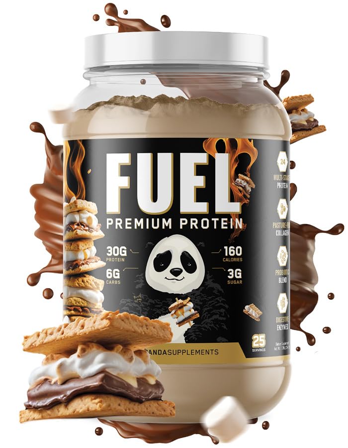 תת-קרקעית Bio Labs Panda Fuel Premium Whey,Hydrolyzed Collagen,Casein,Probiotics, Enzymes, Keto Friendly, Time Release, 25 משרתים (2.5 פאונד, קמפפייר S'mores)