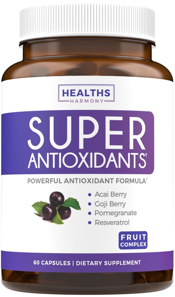 Super Antioxidants תוספת לנשים וגברים - High Potency Herbal & פירות תערובת עם Acai, Goji, Pomegranate, Elderberry & Resveratrol for Skin Care & Immune Support - טבעוני & non-GMO - 60 קפסולות