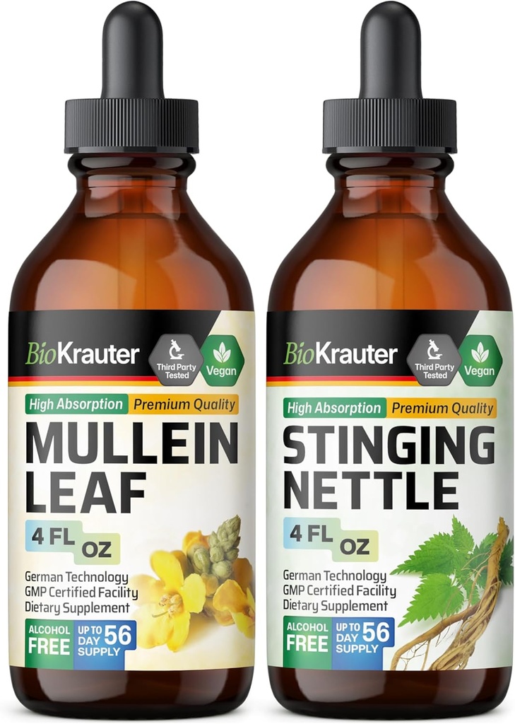 BIO KRAUTER Mullein Tincture 4 Fl. Oz. & Sting Nettle Tincture 4 Fl. Oz.