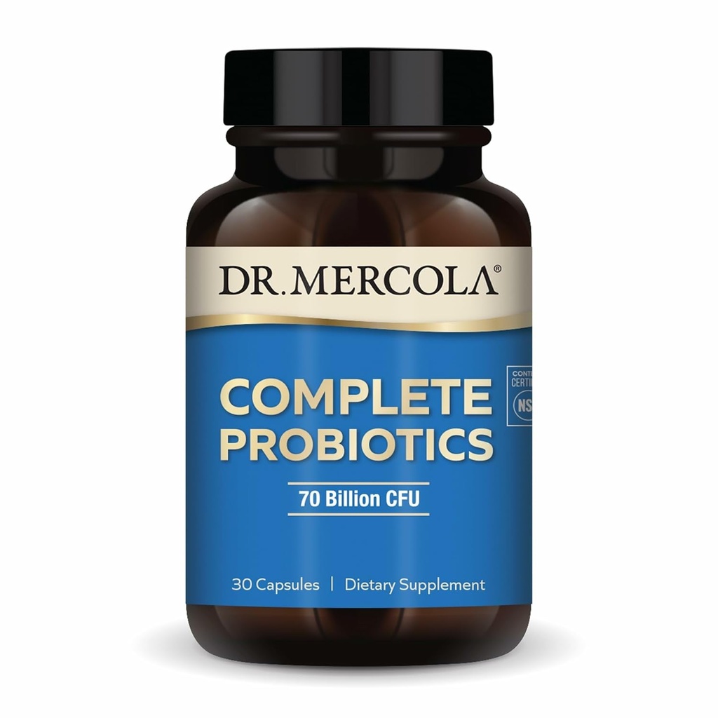 Dr. Mercola Complete Probiotics - 70 מיליארד CFU - תמיכה Immune, Digestive & Gut Health - תכונות 10 סטרינס - Shelf Stable - GMO-Free, Gluten-Free & Soy-Free - 30 קפסולות (30 משרתים)