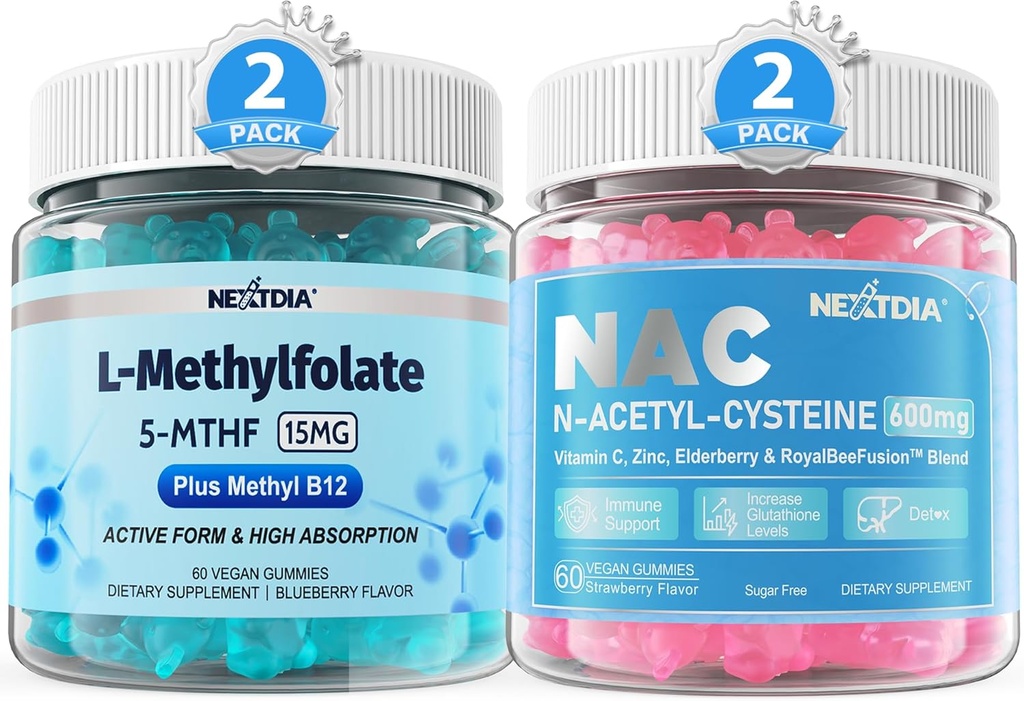 L-MethylFolate 15mg & Methyl B12 חניכיים + NAC חניכיים, 600mg N-Acetyl Cysteine תוסף