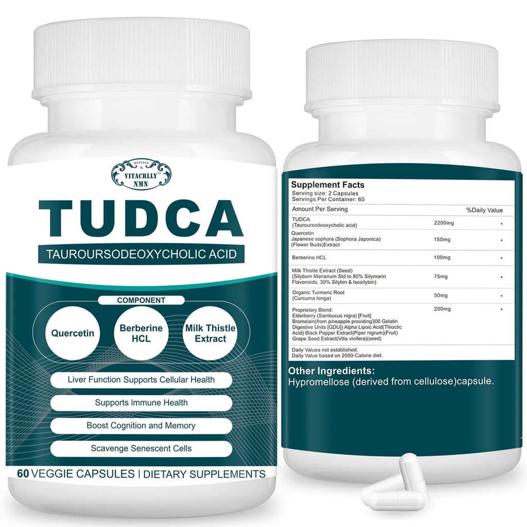 2200MG תוספי TUDCA - Bile Salts תוסף עבור Liver Detox & ניקויse, Gallbladder ניקויse, בריאות עיכול 60 קפסולות