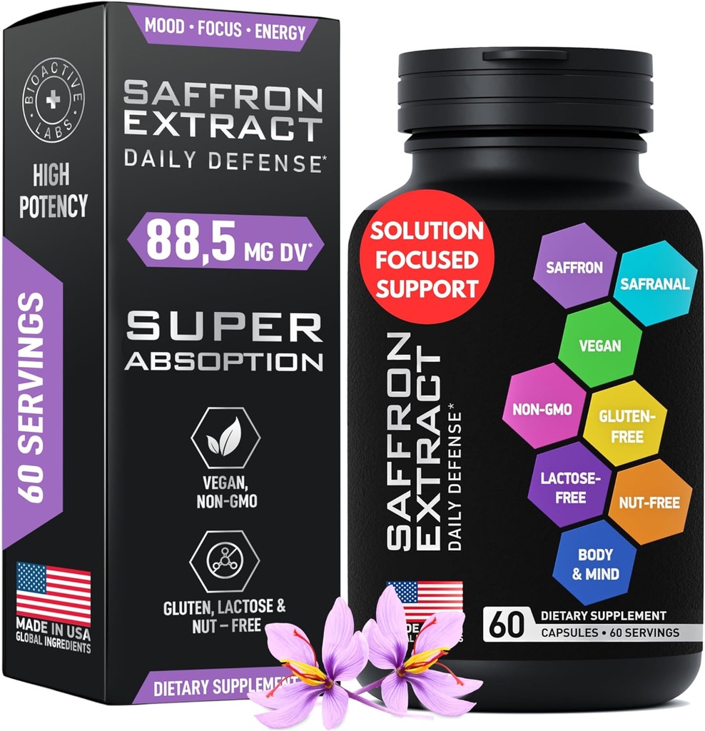 תוספי Saffron אופטימיזציה - 88.5 מ"ג טהור Saffron לחלץ תמיכה Mood, Focus, אנרגיה - Plus Crocecin, Crocetin, Kaempferol - Gluten-Free, non-GMO - 1-a-Day 60 קפסולות