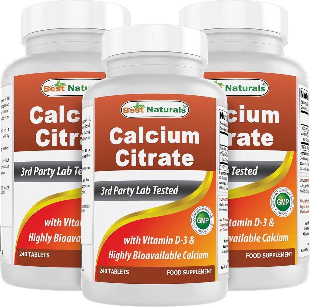 Best Naturals Calcium Citrate עם ויטמין D-3 240 טבליות (240 הרוזן)