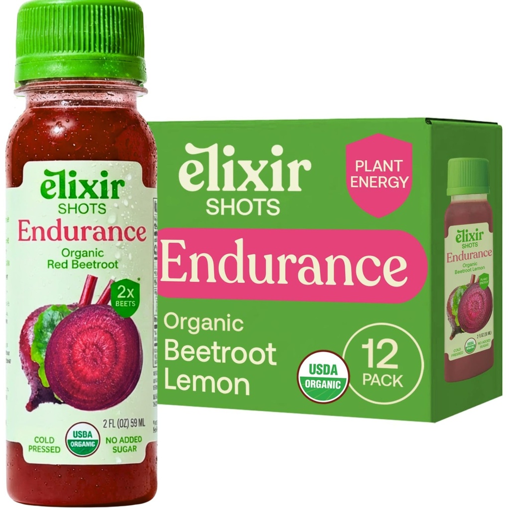 Elixir Shots, Endurance & Everything Shot with Cold-Pressed 100% אורגני Ingredients, Beet, Carrot, Celery, Lemon, No added Sugars or Artificial Ingredients, 12 Pack