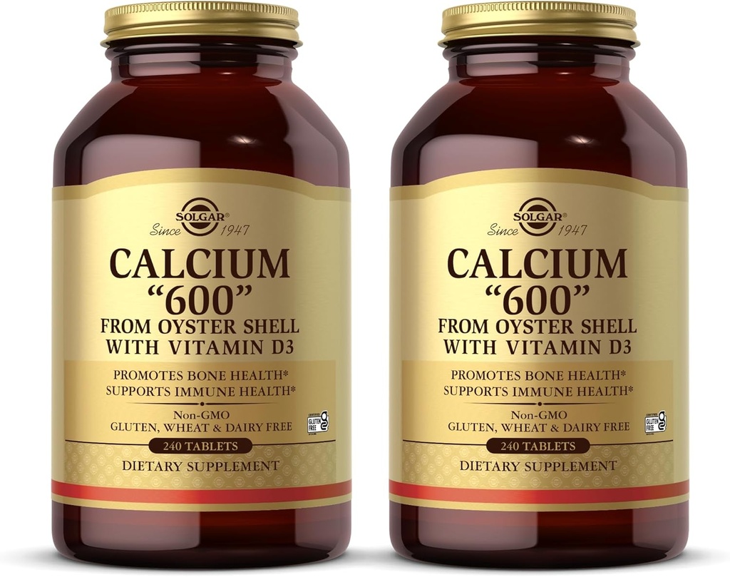 Solgar Calcium 600 - 240 טבליות, אריזה של 2 - מ Oyster Shell עם ויטמין D3 - non-GMO, Gluten Free, חלב חינם - 240 המשרתים Total לשרתs