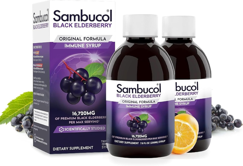 Sambucol Black Elderberry Syrup - Sambucus Syrup, Black Elderberry נוזל, Immune Support for Kids and Adults, High Antioxidants, Gluten Free - פורמולה מקורית, 7.8 Fl Oz, 2Pack