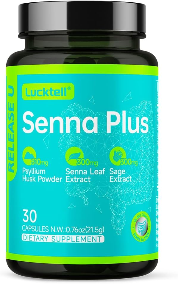 Luck Tell Senna Plus 15Day ניקוי - Gentle Gutse Detox עבור נשים וגברים עם Senna, Cascara Sagrada, Psyllium Husk & MCT שמן, טבע קולקציה עם פרוביוטיקה, Made בארה"ב, 30 קפסולות