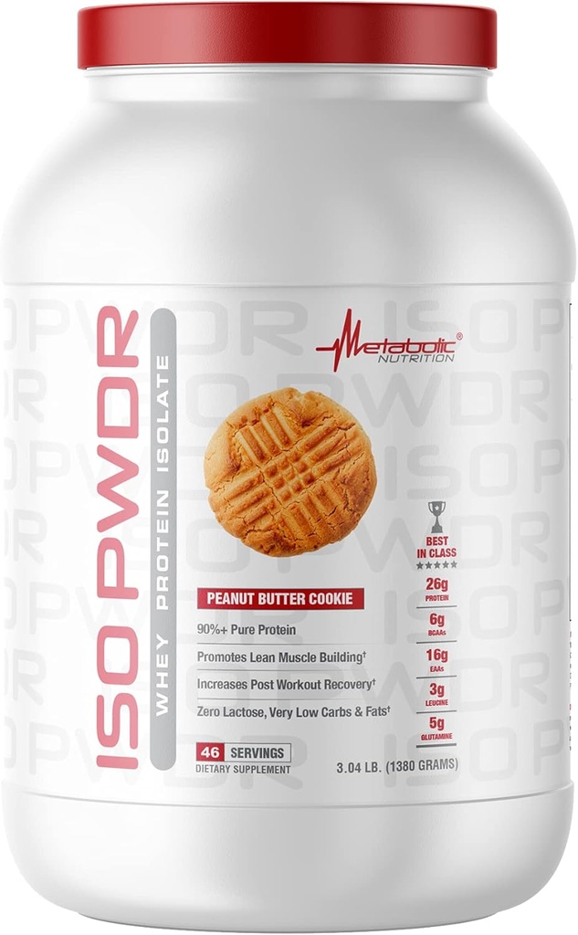 תזונה מטבולית Whey חלבון Isolate ISO PWDR Peanut Butter Cookie, 3.04lb, 23 משרתים, 26g חלבונים, Fast Digest, Zero Carbs, Delicious Flavor, Very Low Carbs & Fat, Zero Lactose