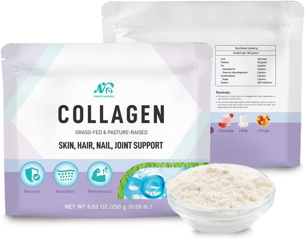 Cercle Natural Multi Collagen Peptides אבקת Unflavored, Plus ויטמין C & Biotin, גרמני hydrolyzed Bovine Collagen, תומך שיער, עור, ציפורניים, ופרקים לנשים וגברים - 8.82 oz