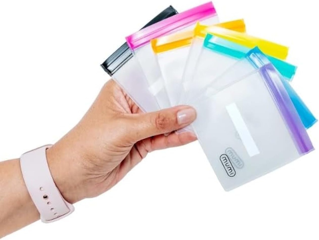 MUMI Mini Zipper Pouch Set - 7 Small Reusable Clear Zip Lock Bags with Writable Labels for Travel, Medicine, Makeup, Pills, Tiny Cosmetic ארגן Pouches for Purse, Office, אחסון פלסטי