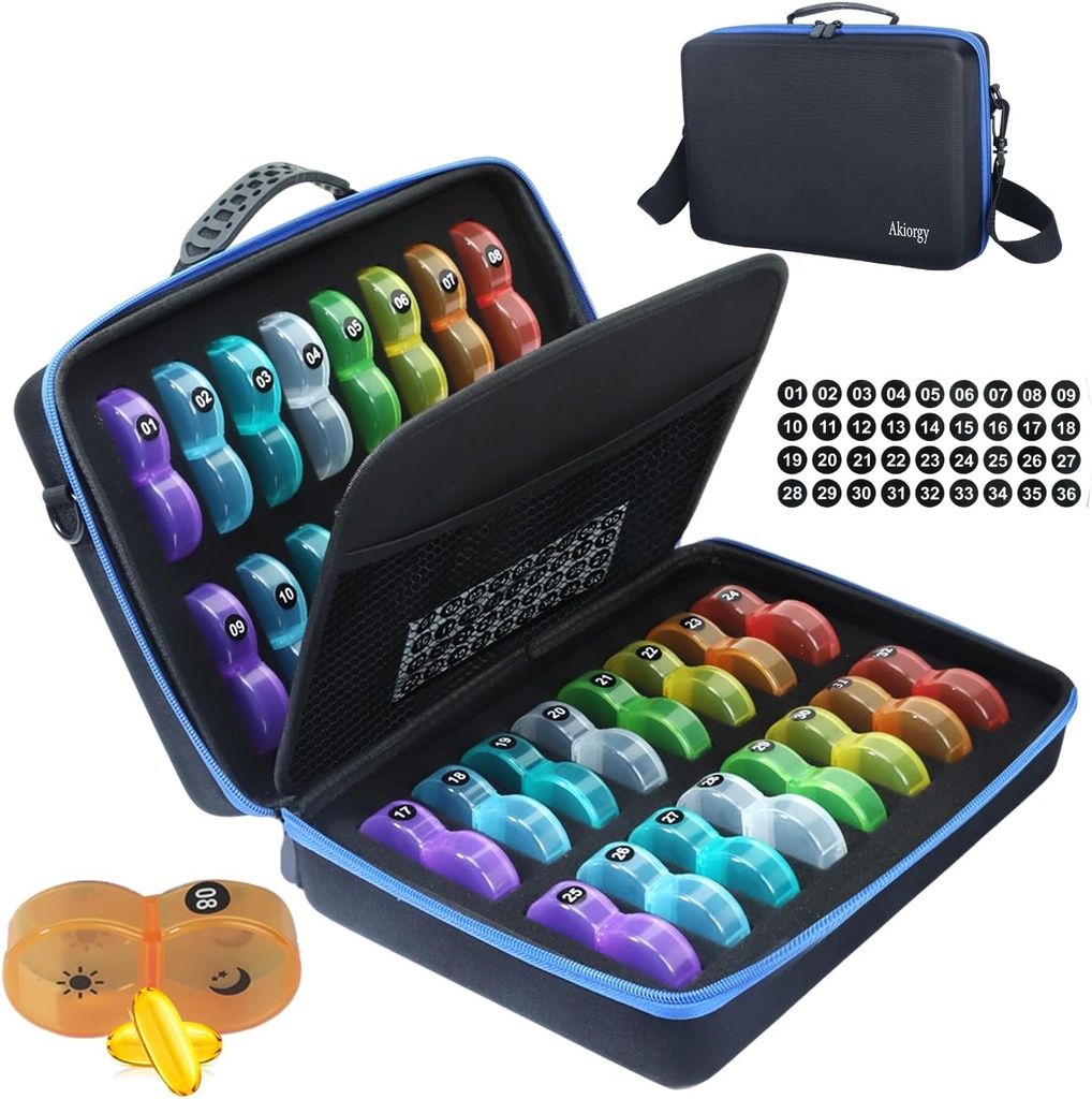 מארגנת גלולות חודשית Box 2 פעמים ביום, תיבת גלולות חודשיות AM PM עם 32 Daily Pocket Case, Traval Pill Box with Portable Hard Case, Extra Large Medicine Box Holds ויטמין, Cod Liver Oil & תוסף