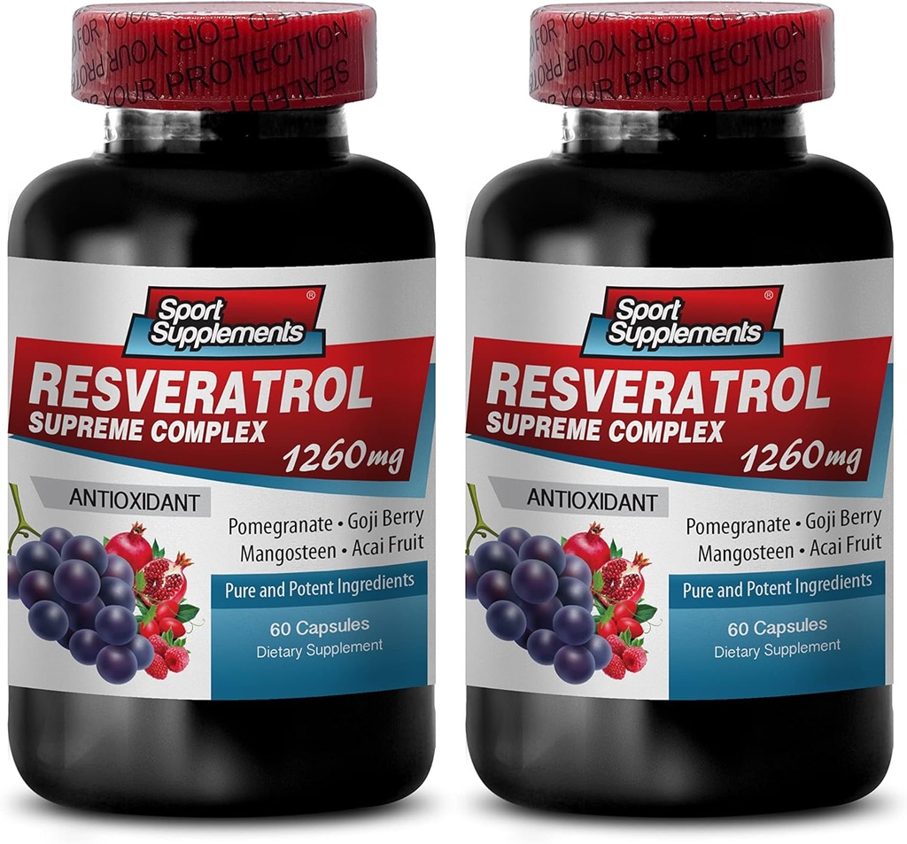 Resveratrol העליון 1200 מ"ג כוח מקסימלי פלוס 1200 תוספי יין אדומים, resveratrol תוספת יין אדום יין אדום, resveratrol נוגד חמצון, תמצית יין אדום עם resveratrol, Red יין Grape ראה 2 בקבוקים