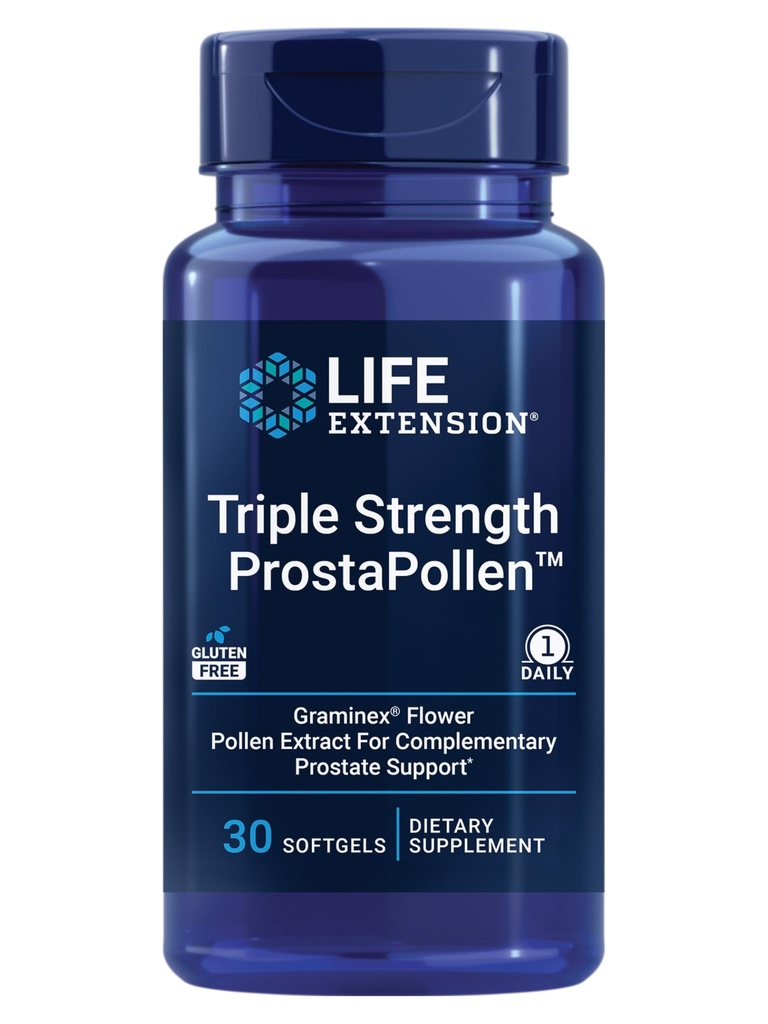 החיים מרחיבים כוח משולש ProstaPollenTM, Prostate Health, Prostate Function, Flower Pollen Extract, Gluten Free, 30 Softgels