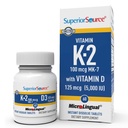מקור גבוה K2 (MK-7) 100 mcg, עם D3 (5,000 IU) תוסף, Quick Dissolve MicroLingual Tablet, 60 Count, Poweren Bones, Cardiovascular & Immune System Support, Non-GMO