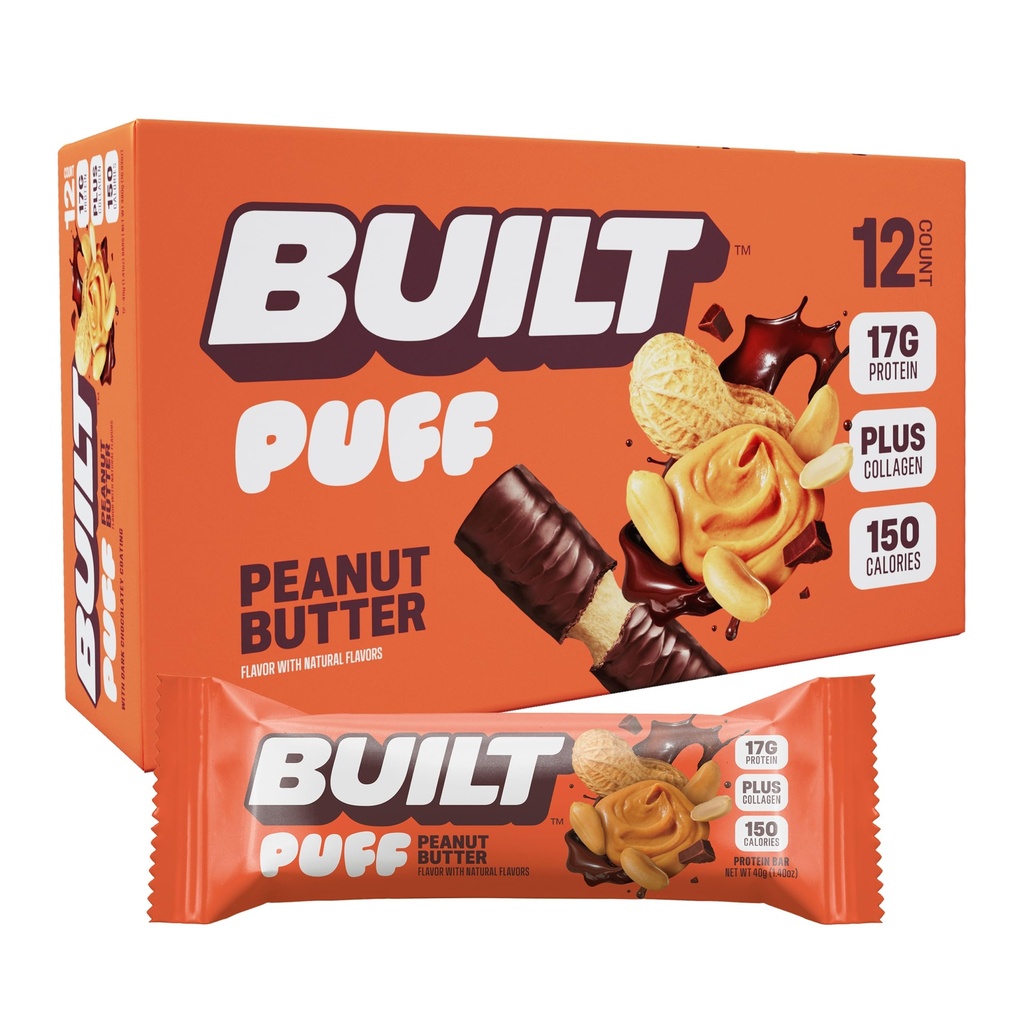 נבנה בר, Puff חלבונים Bars, Peanut Butter Puff, 17g חלבונים חטיפים, On-The-Go Bars, רק 150 קלוריות, 6g Sugar, Collagen, Gluten Free, 12 Count