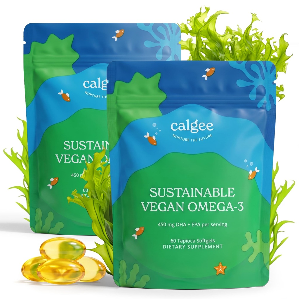 Calgee Vegan אומגה 3450 מ"ג DHA & EPA Fatty Acids - Sustainable Algae Oil - Plant- Based Fish שמן אלטרנטיבי - Carrageenan-Free Softgels (120 Ct)